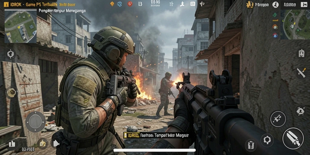 Screenshot gameplay IDROK menampilkan aksi FPS yang intens.