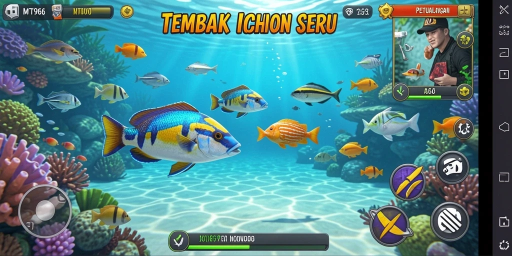 Screenshot MT966 menampilkan aksi seru menangkap ikan di lautan.