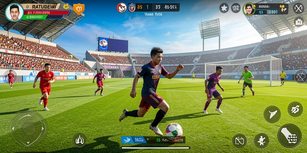Screenshot gameplay RATUDEWI menampilkan aksi olahraga yang intens.