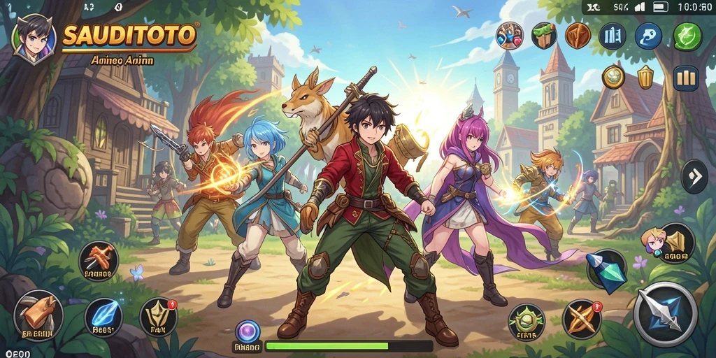 Screenshot utama SAUDITOTO menampilkan aksi pertarungan karakter Anime.