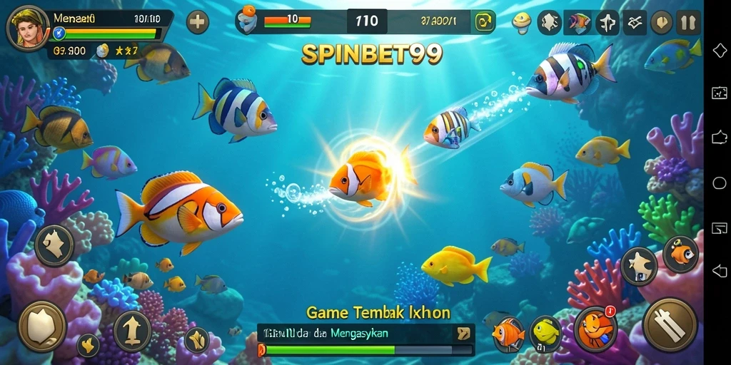 Screenshot gameplay SPINBET99 menampilkan aksi menembak ikan yang seru.