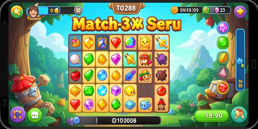 Gameplay Match-3 TO288 yang menantang dan menghibur.