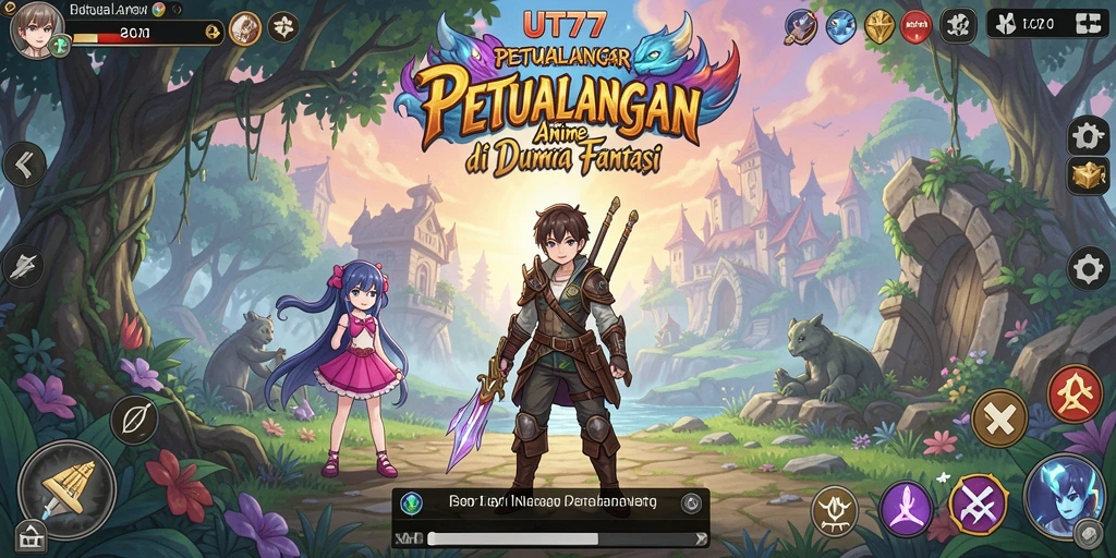 Tampilan gameplay UT77 dengan aksi karakter anime yang dinamis.